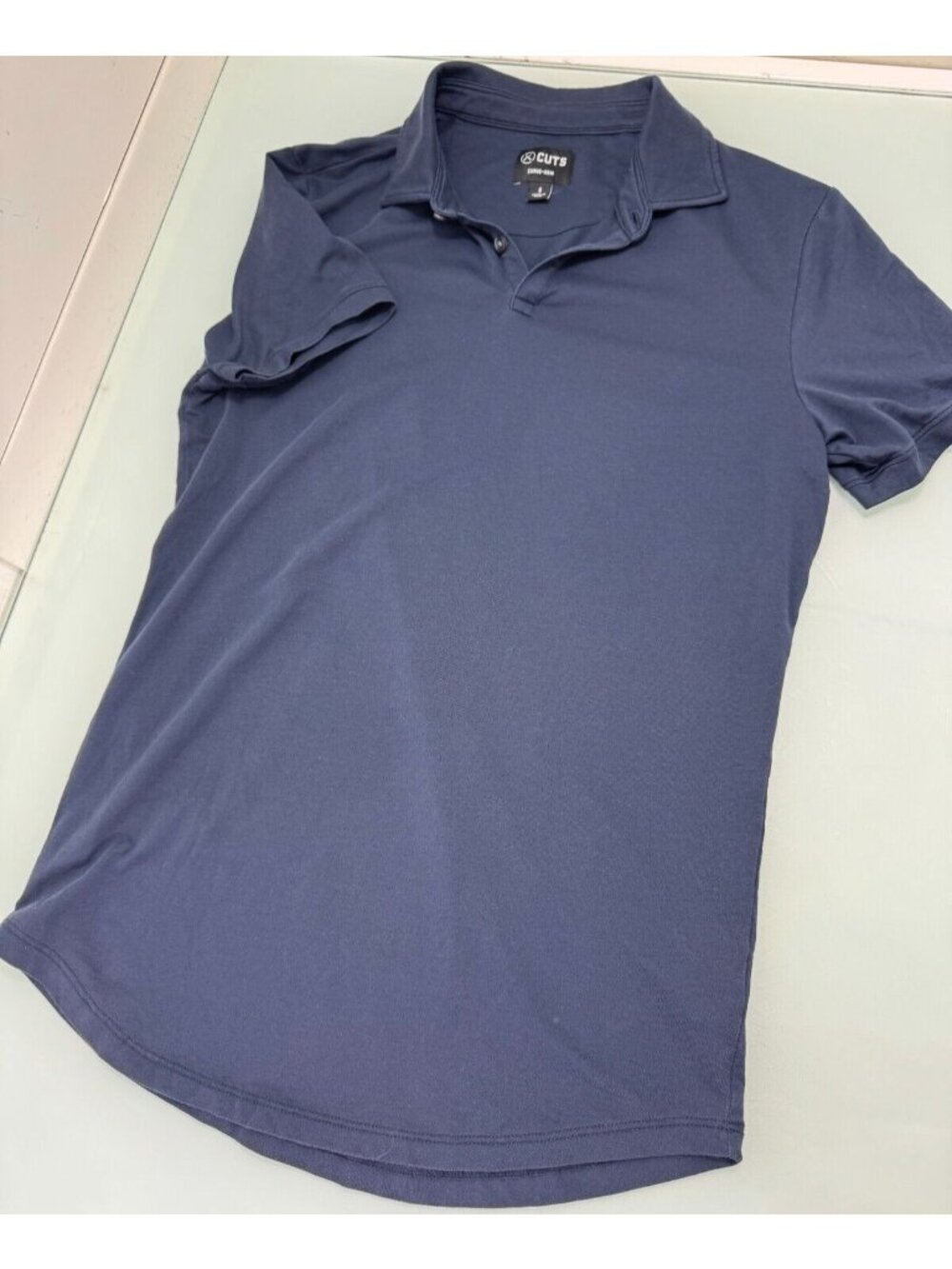 Cuts Curve Hem Performance Polo Shirt Small S Navy Pima Cotton Stretch Blend